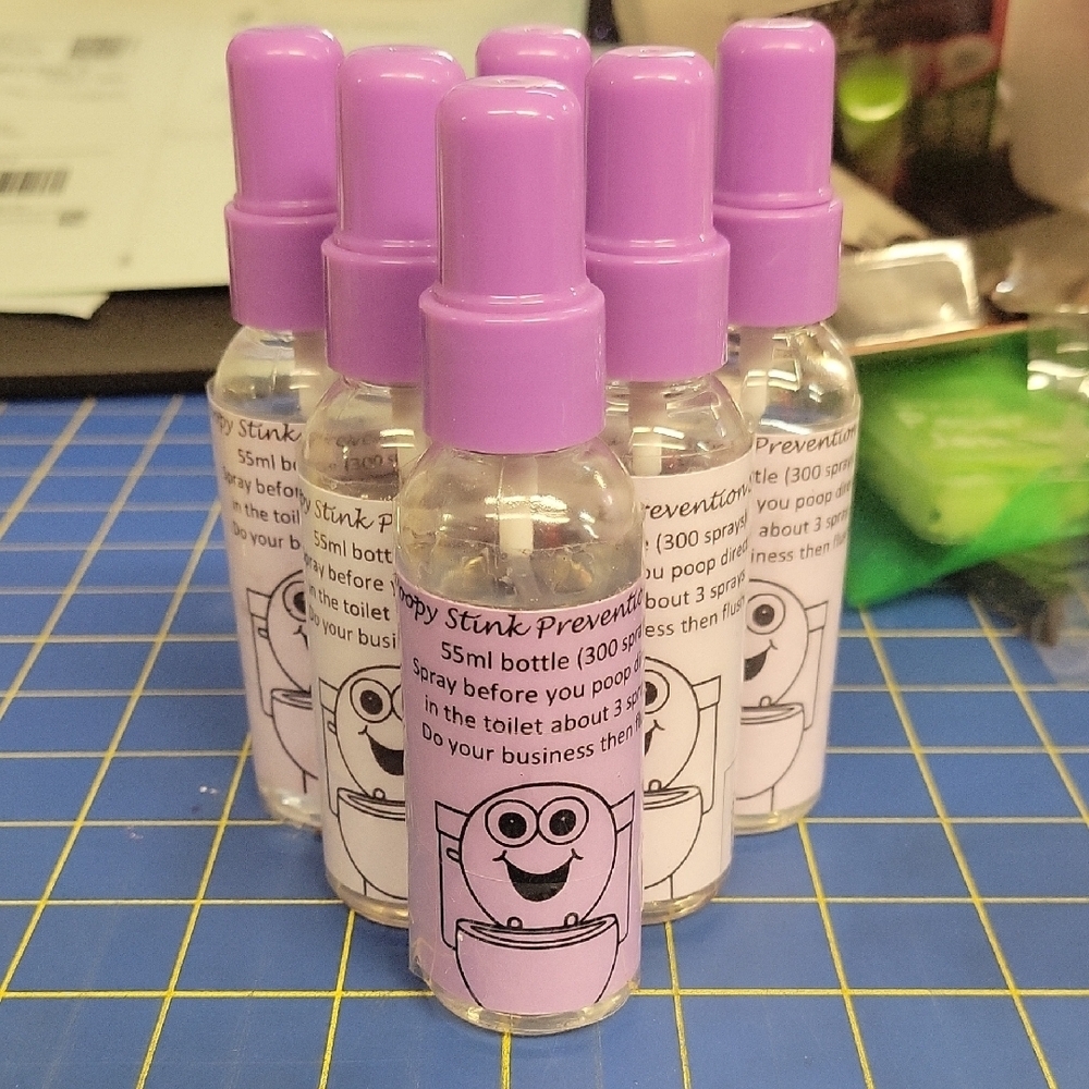Poopie Stink Prevention Cap Spray Bottles Lavendar Vanilla 4oz Each Lot of 6